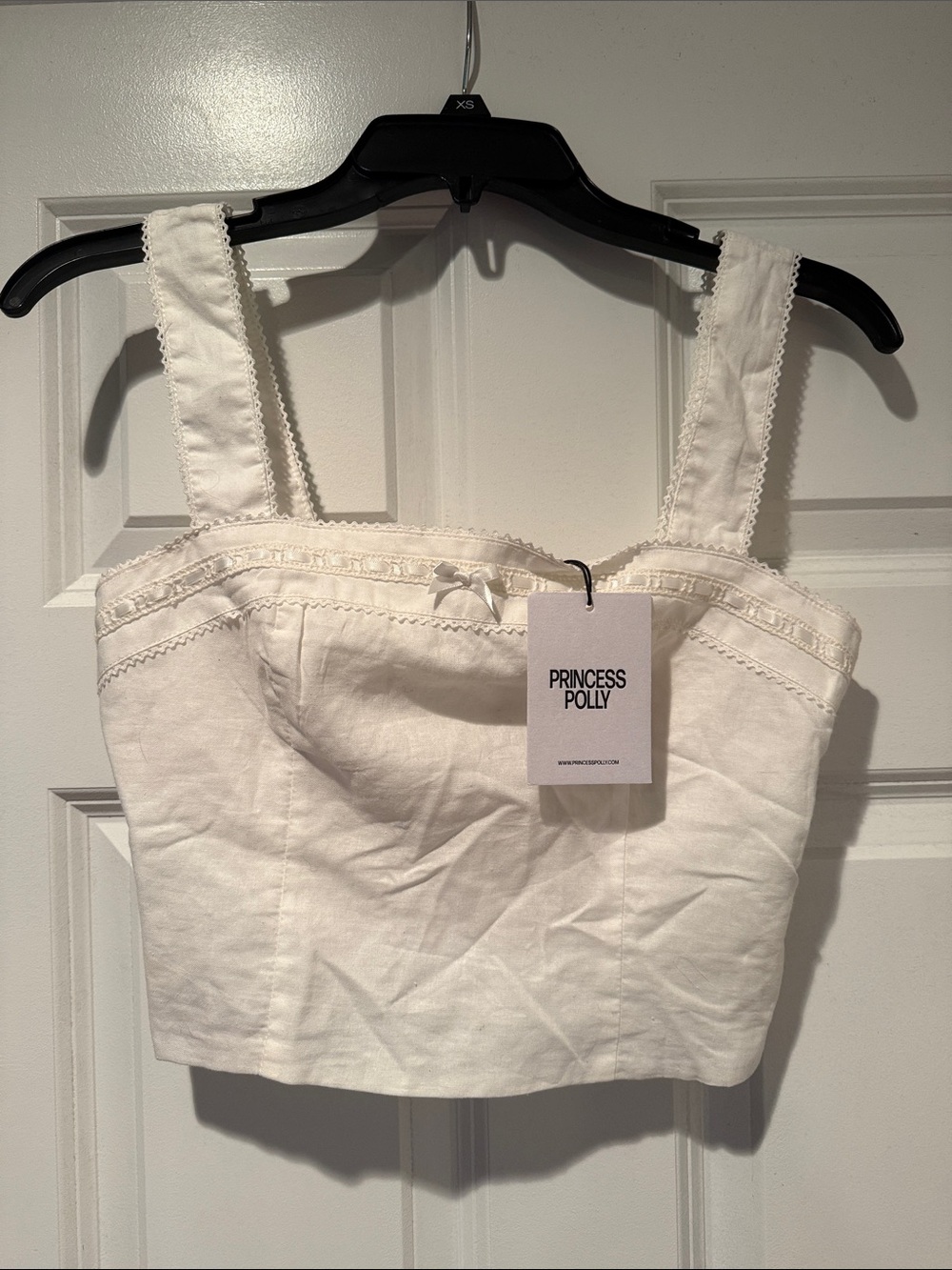 Princess Polly Cream Cropped Bustier Top with Lace Trim